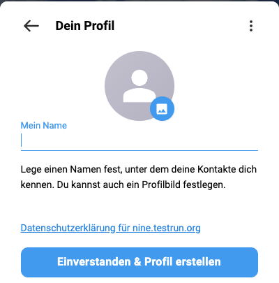 Das Eingabefeld „Mein Name“ und die Schaltfläche „Einverstanden & Profil erstellen“